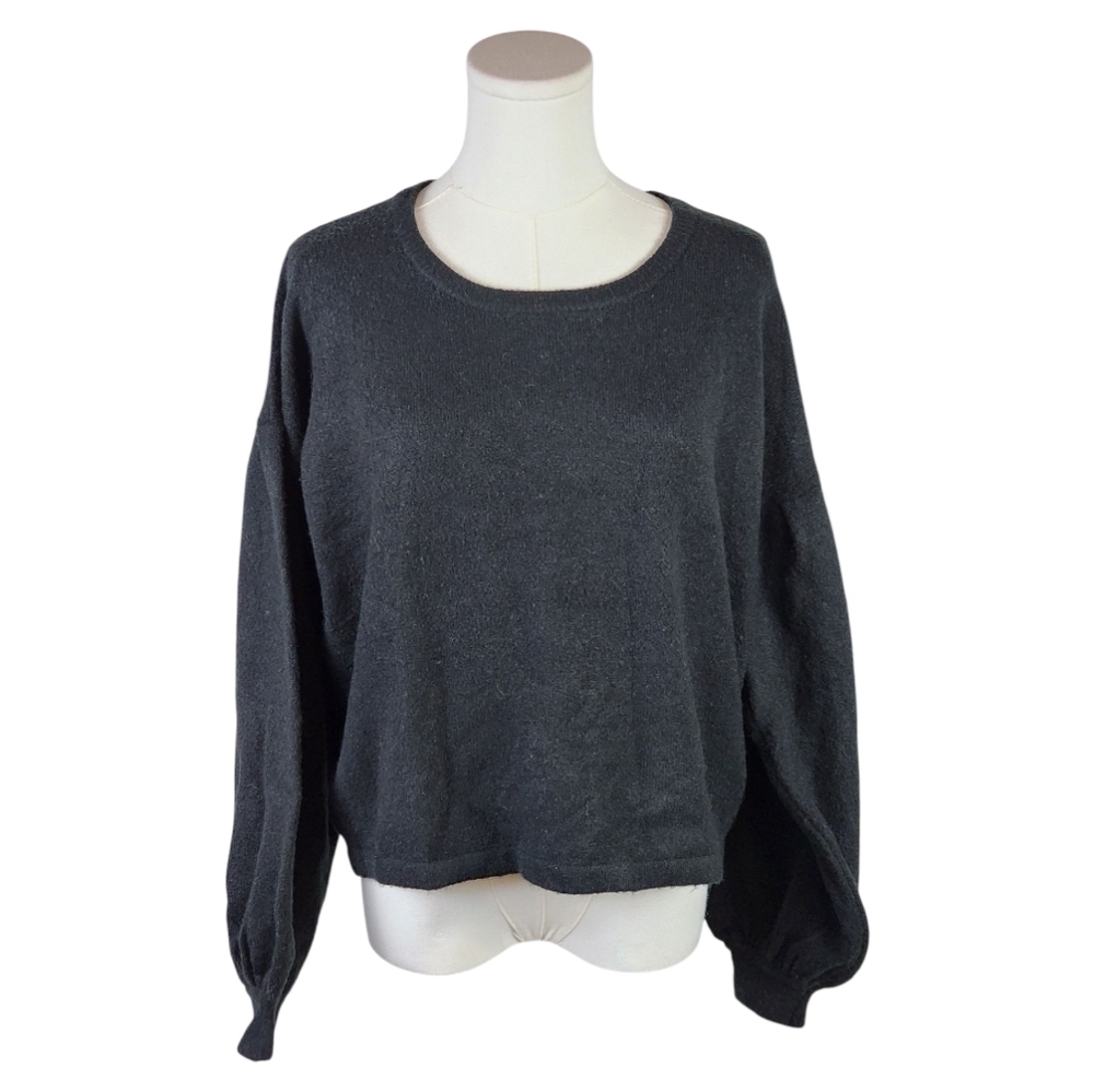 Revolve One Grey Day Black Balloon Sleeve Crewneck Sweater NWT Size Small